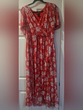 Burnt Orange Floral Maxi Dress with Wrap Bodice